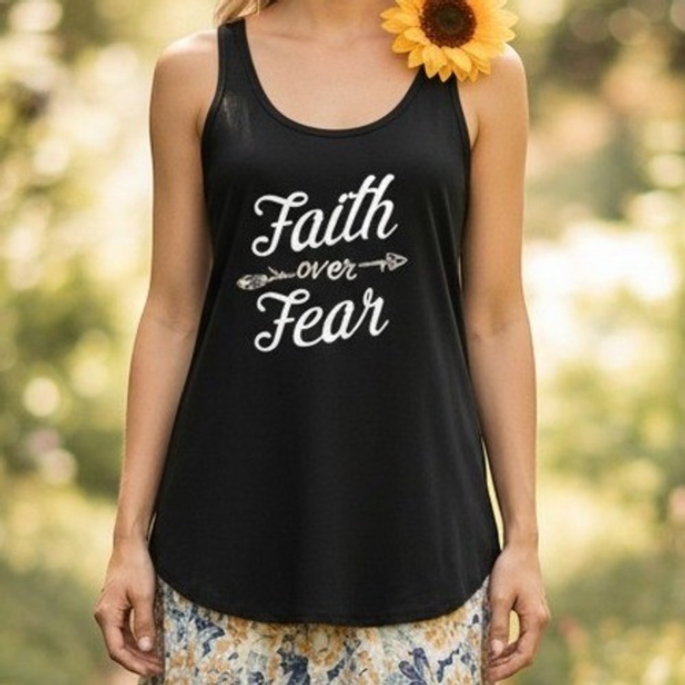 No Boundaries Faith Over Fear Tank Top M Black Excellent Graphic Sleeveless